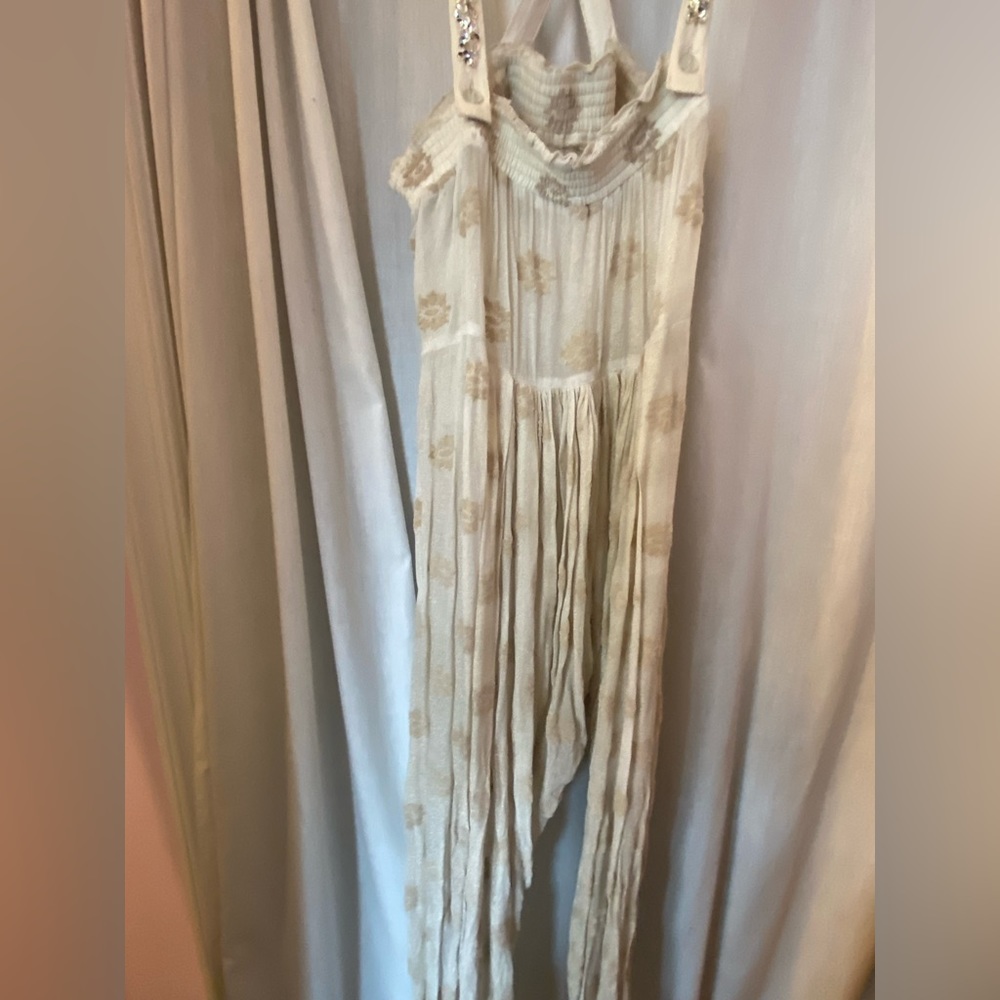 Free People New Romantics Cream & Gold Sequined Overalls size Woman’s Small - Picture 4 of 13